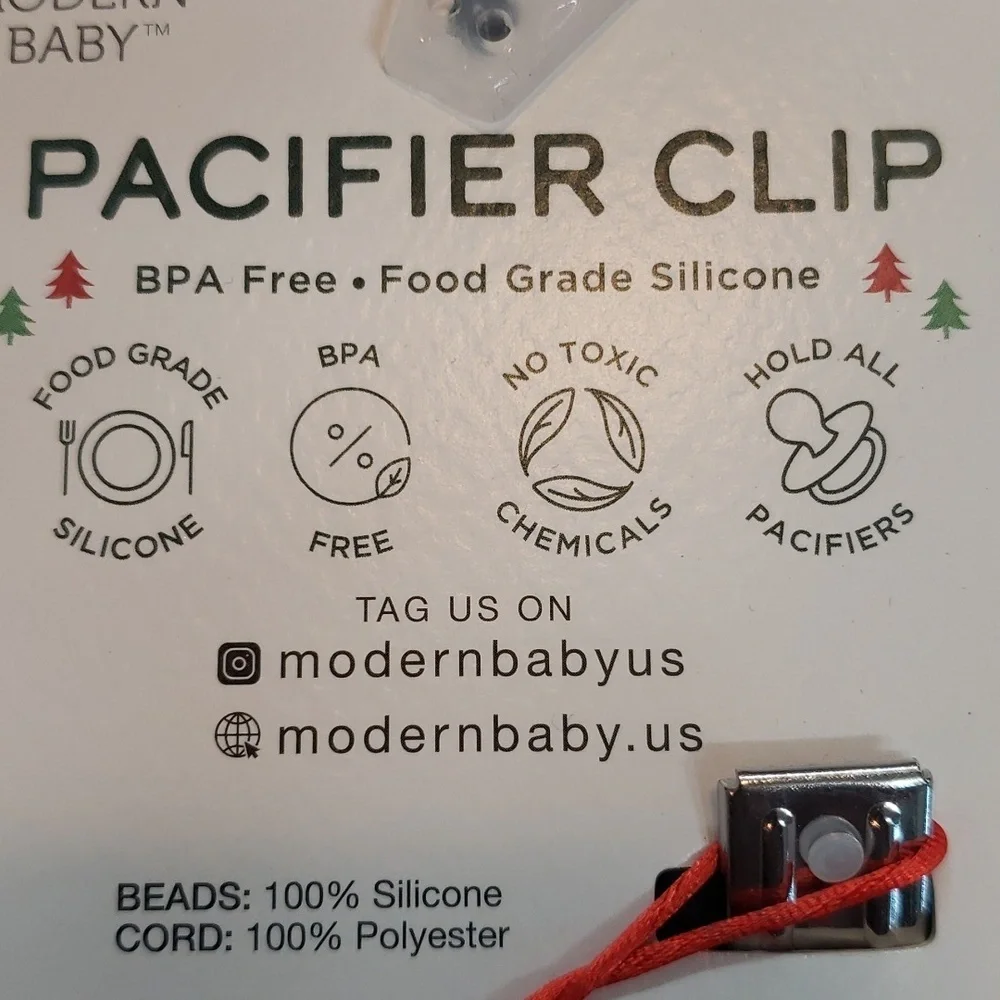 Modern Baby NWT Santa and Christmas  Color Silicone Beads Pacifier Clip